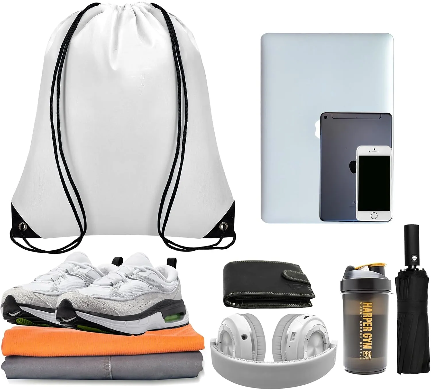 50Pcs Drawstring Backpack Bulk Cinch Bag, Drawstring Bags Polyester for Gym Sports Beach Party Trip (White)