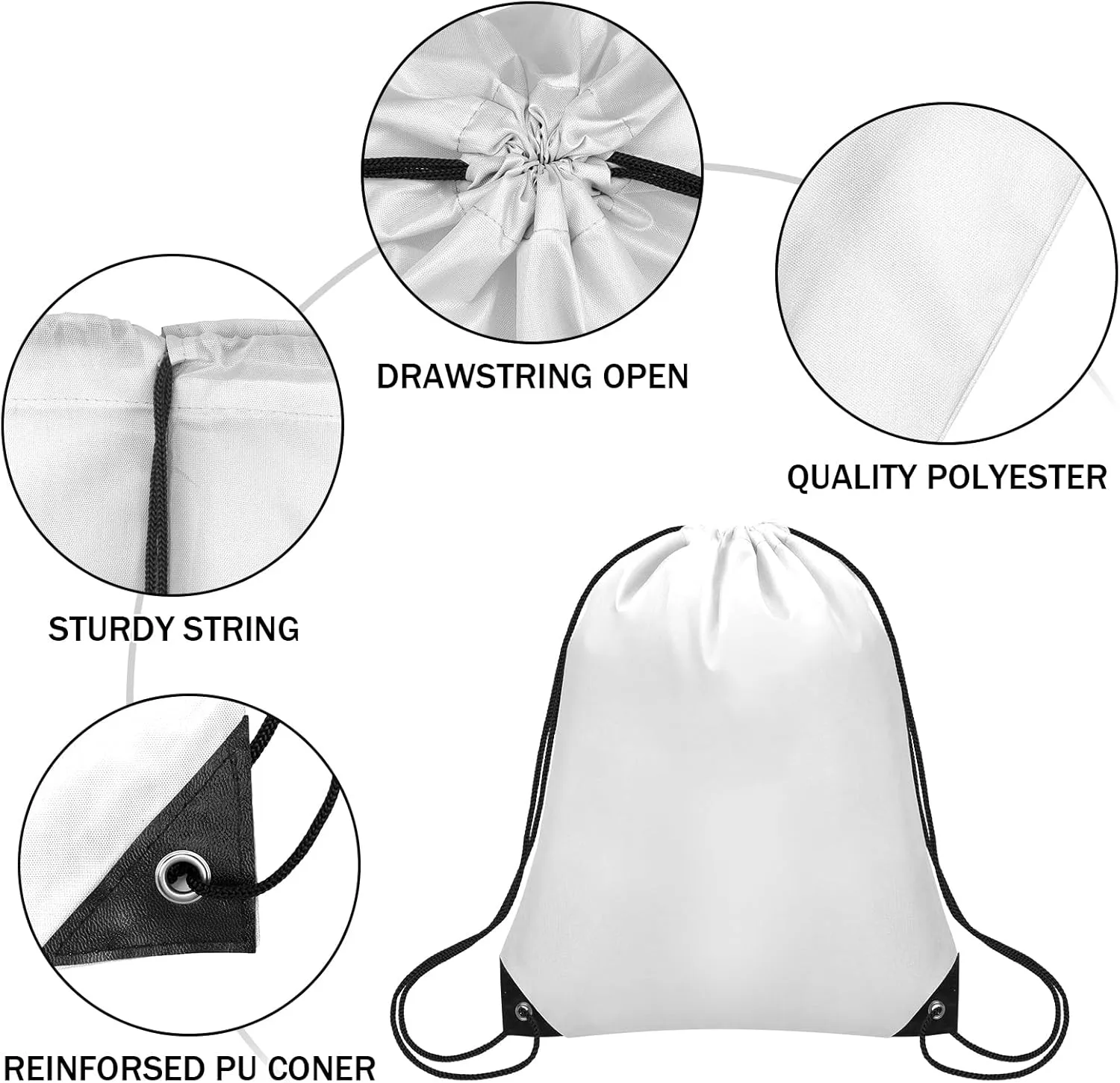 50Pcs Drawstring Backpack Bulk Cinch Bag, Drawstring Bags Polyester for Gym Sports Beach Party Trip (White)