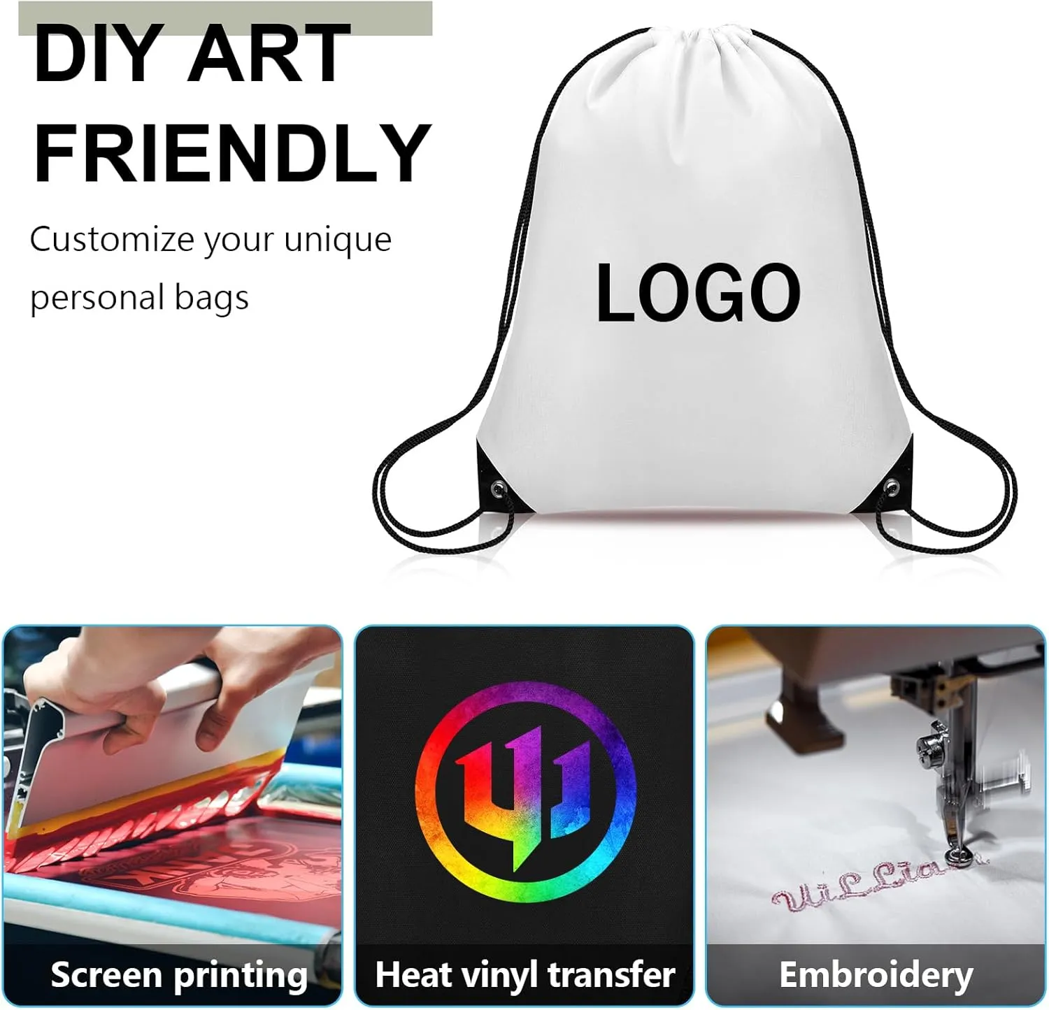 50Pcs Drawstring Backpack Bulk Cinch Bag, Drawstring Bags Polyester for Gym Sports Beach Party Trip (White)