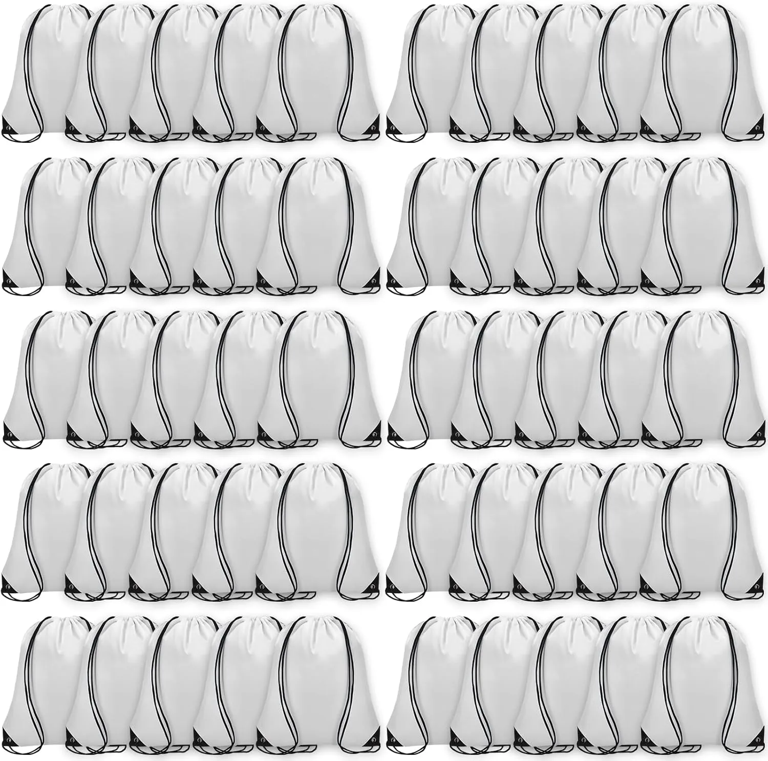 50Pcs Drawstring Backpack Bulk Cinch Bag, Drawstring Bags Polyester for Gym Sports Beach Party Trip (White)