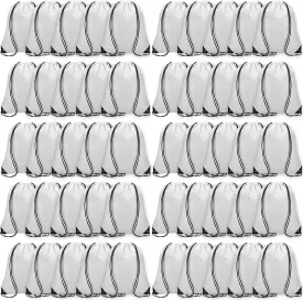 50Pcs Drawstring Backpack Bulk Cinch Bag, Drawstring Bags Polyester for Gym Sports Beach Party Trip (White)