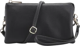 B BRENTANO Vegan Leather Multi-Pocket Crossbody Purse/Clutch with Card Slots, Removable Wristlet & Adjustable Shoulder Strap