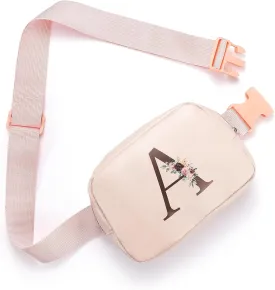 Belt Bag Fanny Pack for Women, Leather Belt Bag with Initial Letter Fashionable Crossbody Bag Waist Bag with Adjustable Strap for Traveling Hiking, Birthday Christmas Gifts for Women Girls Mom (A)