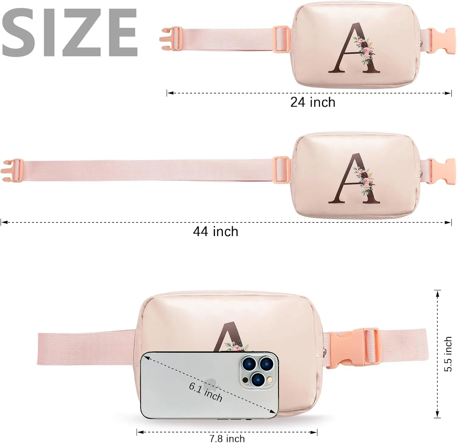 Belt Bag Fanny Pack for Women, Leather Belt Bag with Initial Letter Fashionable Crossbody Bag Waist Bag with Adjustable Strap for Traveling Hiking, Birthday Christmas Gifts for Women Girls Mom (A)