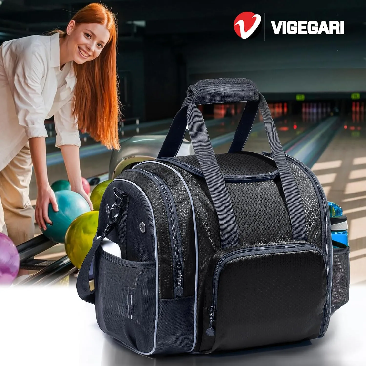 Bowling Ball Bag - Single Ball Tote with Cup Holder and Microfiber Polisher - Grey, Medium