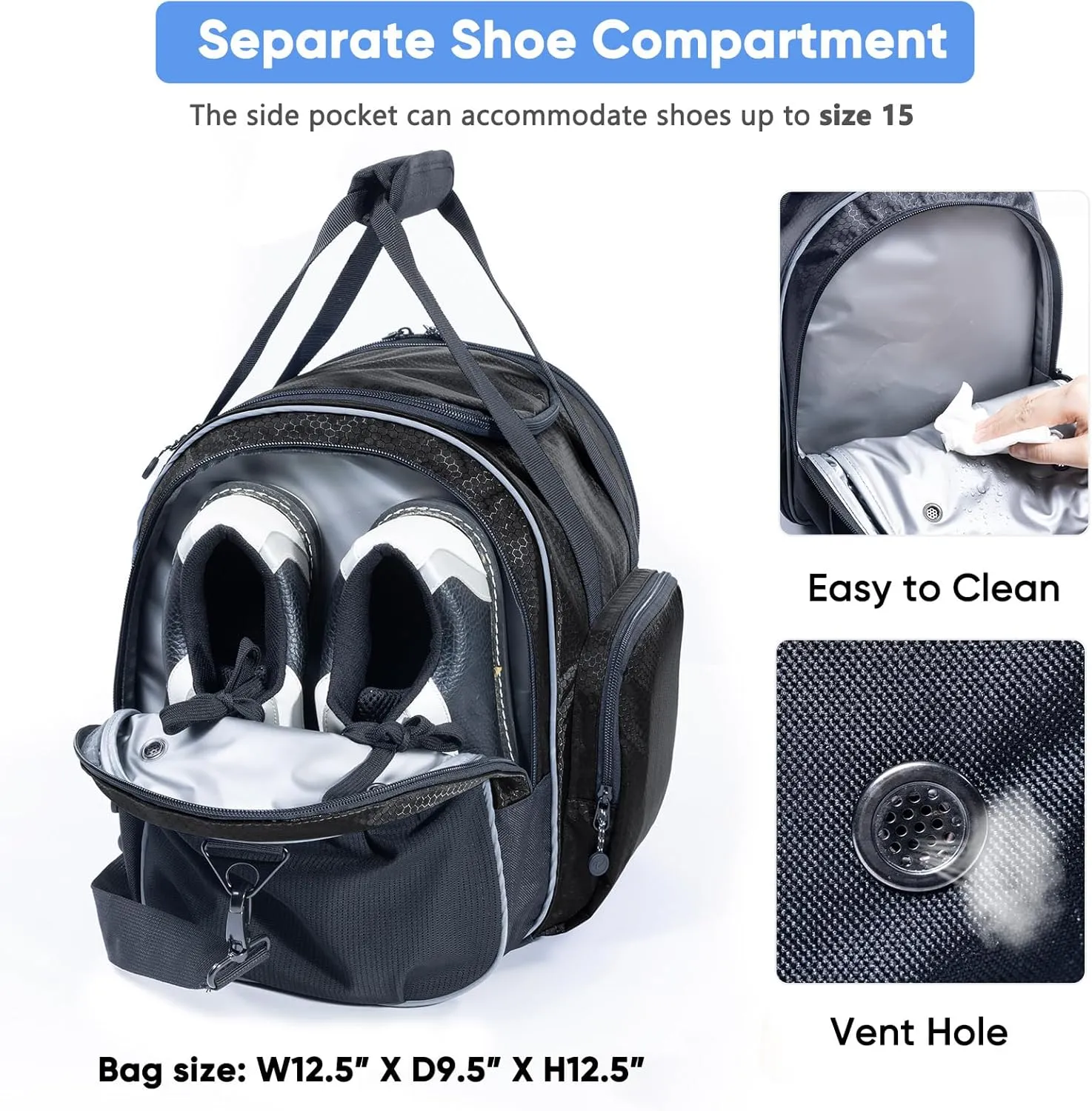 Bowling Ball Bag - Single Ball Tote with Cup Holder and Microfiber Polisher - Grey, Medium