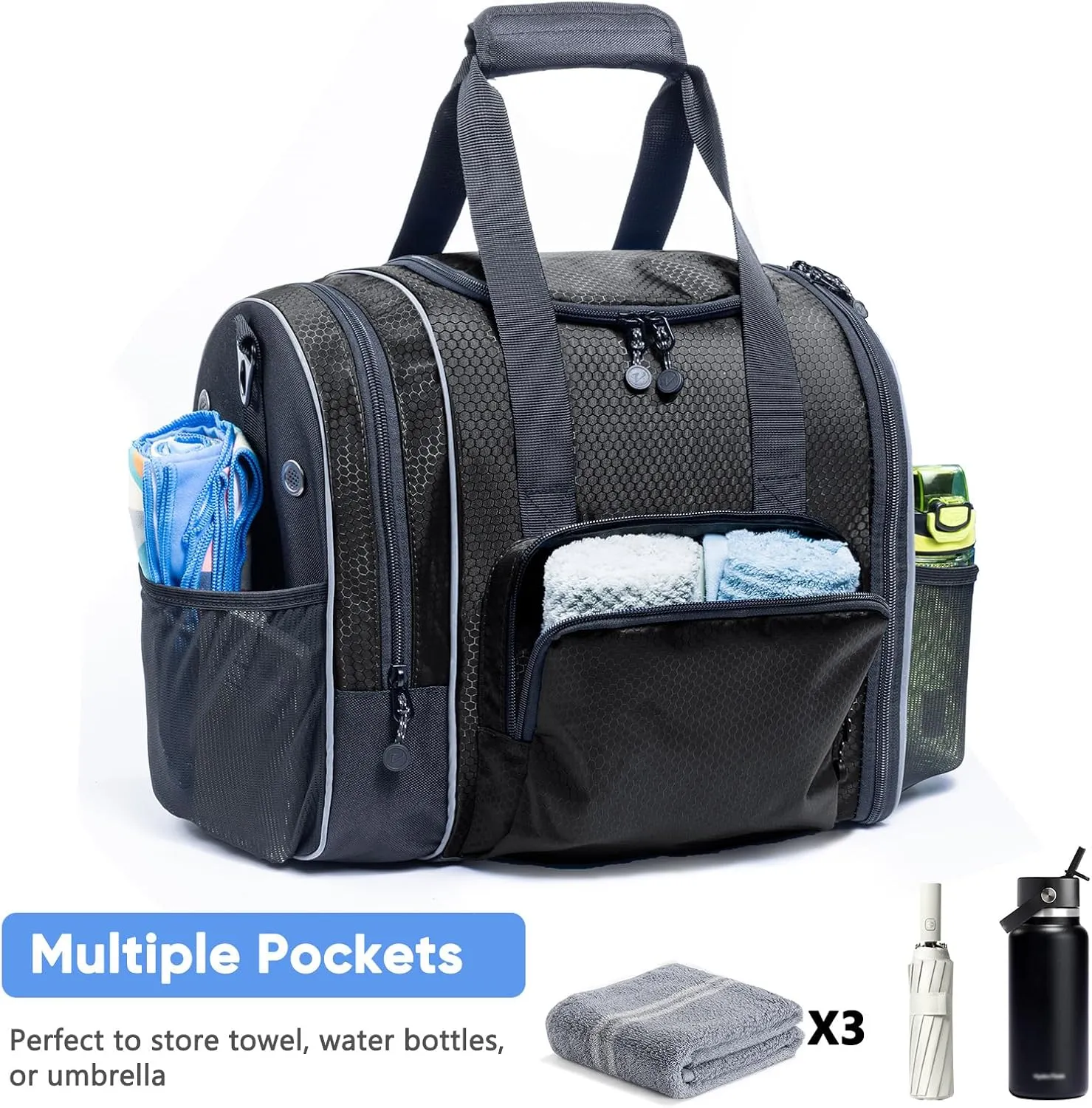 Bowling Ball Bag - Single Ball Tote with Cup Holder and Microfiber Polisher - Grey, Medium