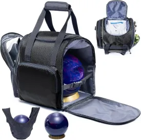 Bowling Ball Bag - Single Ball Tote with Cup Holder and Microfiber Polisher - Grey, Medium