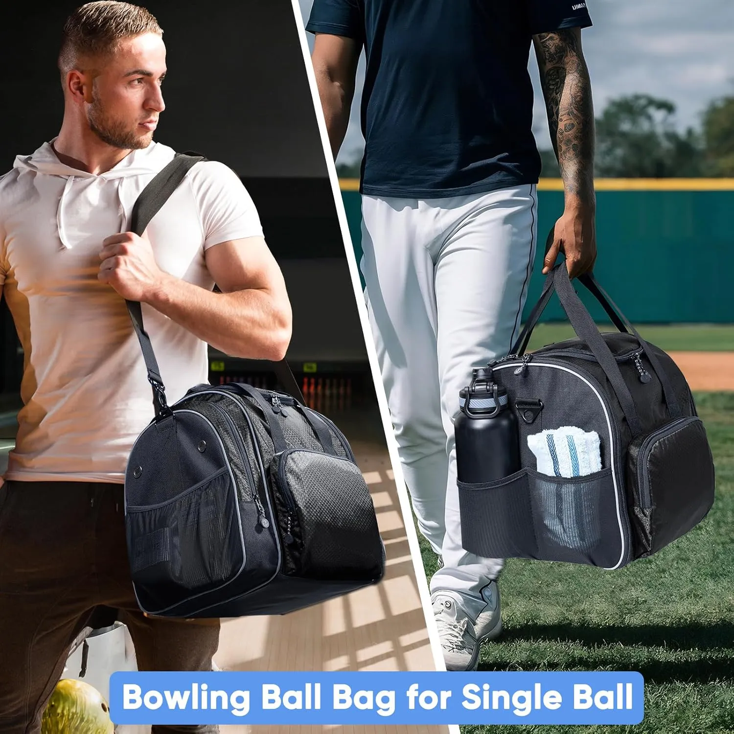 Bowling Ball Bag - Single Ball Tote with Cup Holder and Microfiber Polisher - Grey, Medium