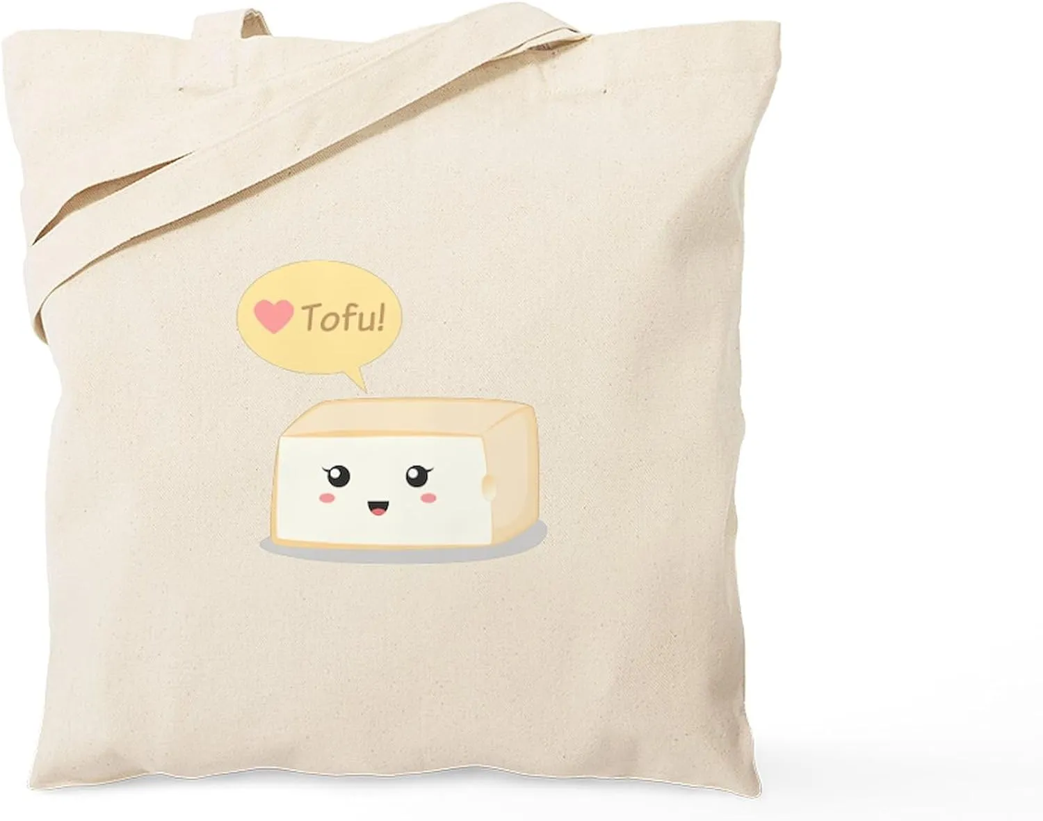 CafePress Kawaii Tofu Asking People To Love Tofu Tote Bag Reusable Natural Beige Canvas Shopping Bag
