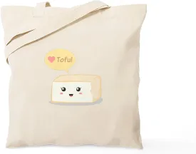 CafePress Kawaii Tofu Asking People To Love Tofu Tote Bag Reusable Natural Beige Canvas Shopping Bag