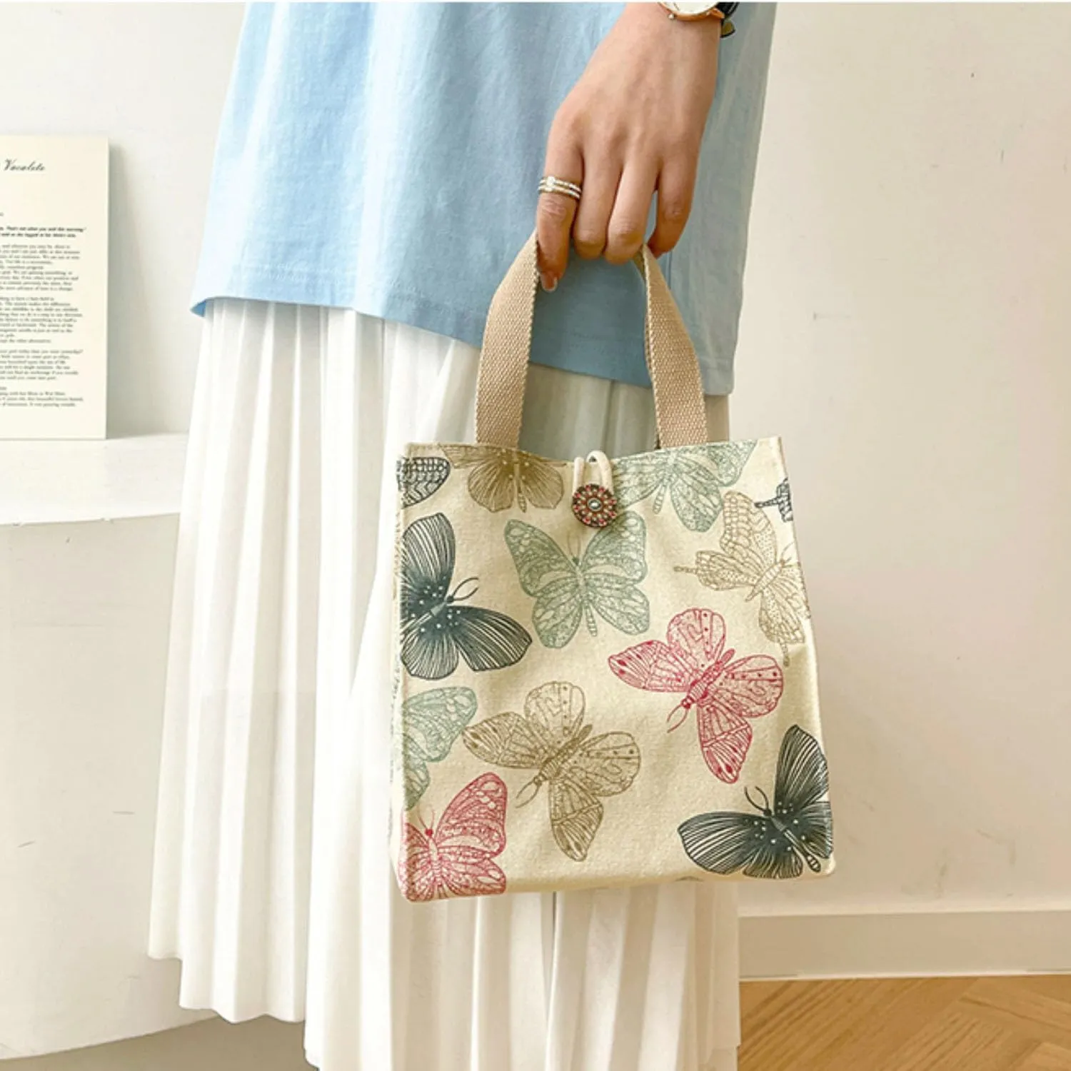 Canvas Small Bible Bag for Girls and Women, Cute Mini Preppy Aesthetic Tote, Reusable Grocery Bag for Essentials
