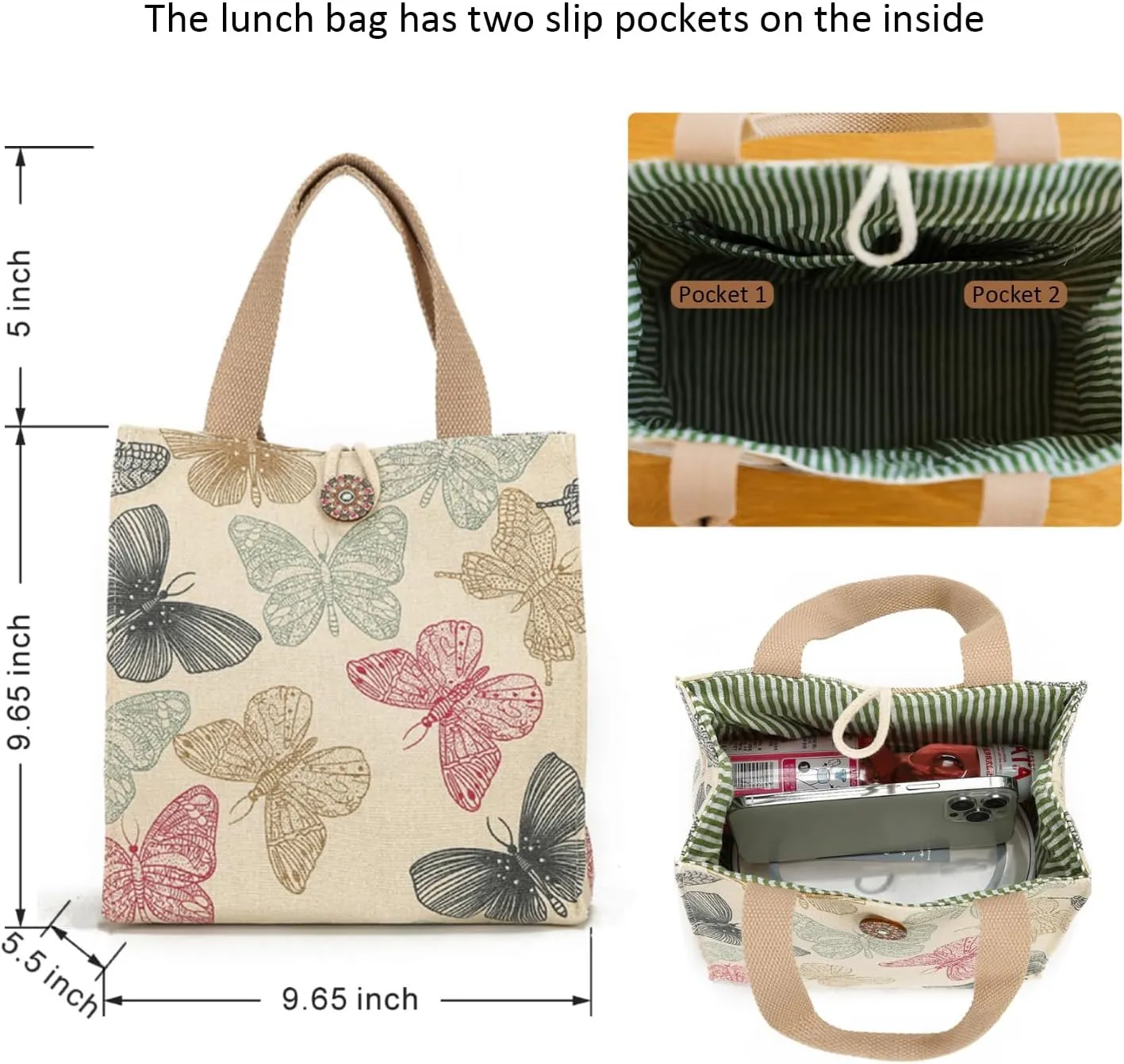 Canvas Small Bible Bag for Girls and Women, Cute Mini Preppy Aesthetic Tote, Reusable Grocery Bag for Essentials