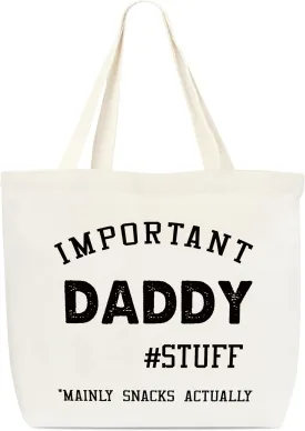 Canvas Tote Bag, Important Daddy Stuff Tote Bag, Appreciation Gift, Funny Tote Bag, Library Tote, Reusable Grocery Shopping Bag, Library Shoulder Bag For Man Daddy Father Dad Friends C(10)