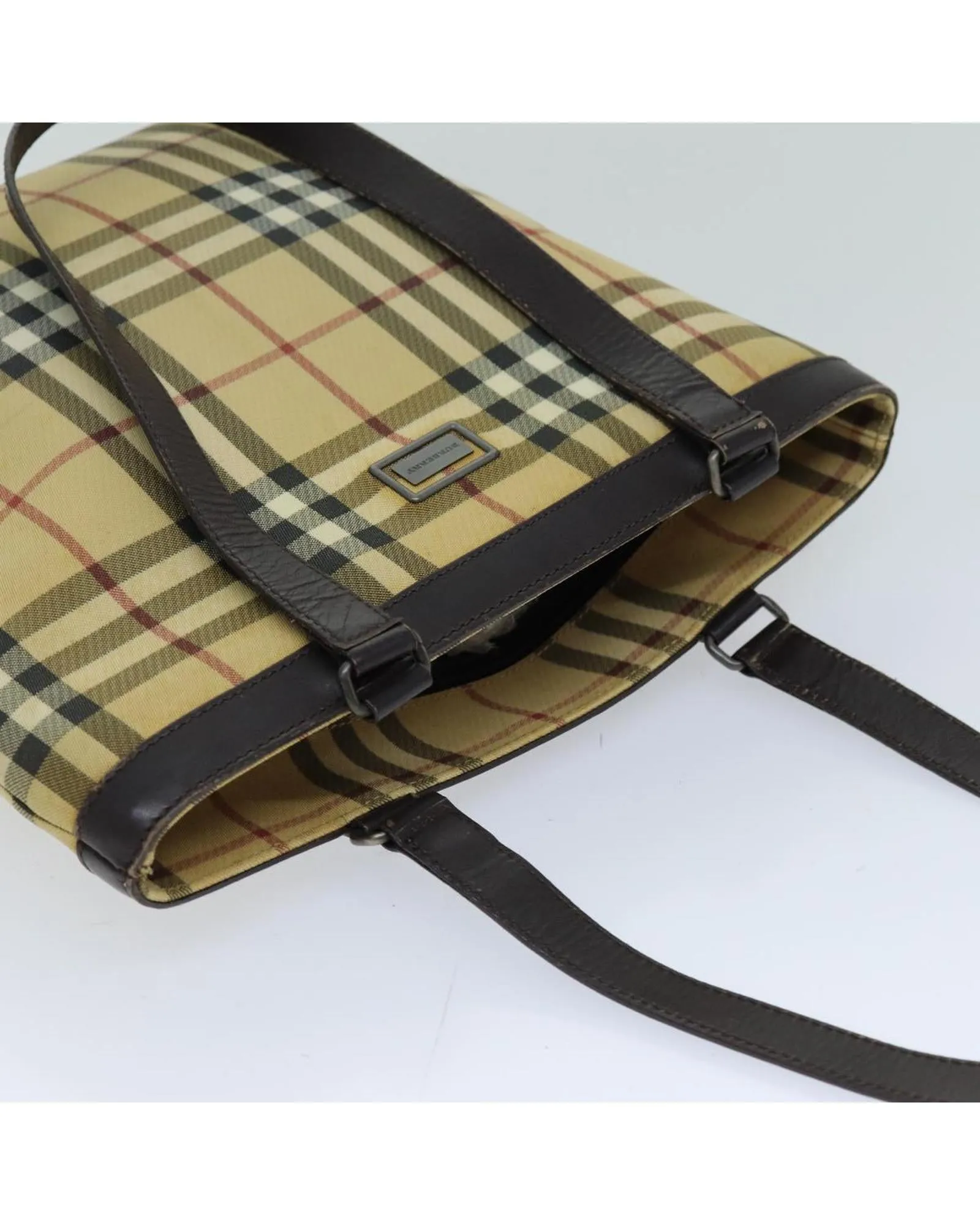 Canvas Tote Bag with Checked Design and Multiple Compartments