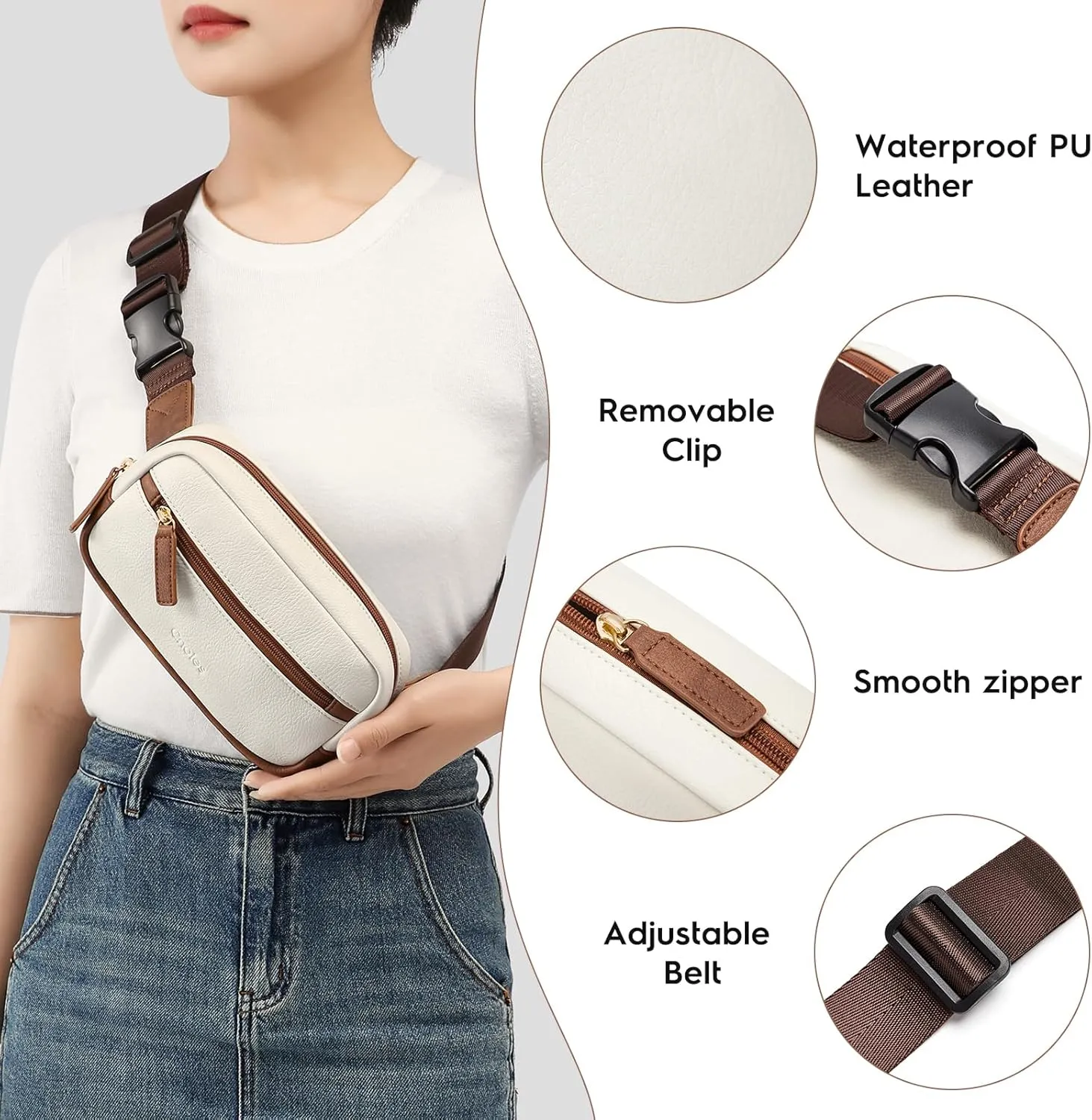Cnoles Belt Bag for Women Fashion Waist Bag Vegan Leather Fanny Pack Crossbody Bags for Women With Adjustable Straps Brown