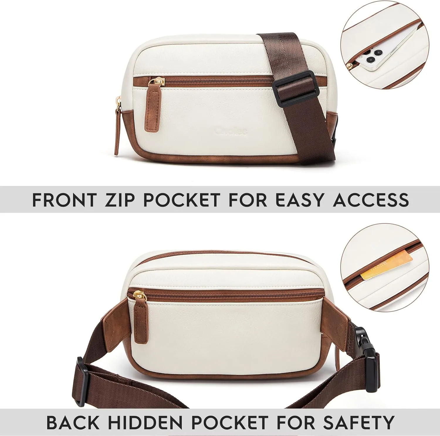 Cnoles Belt Bag for Women Fashion Waist Bag Vegan Leather Fanny Pack Crossbody Bags for Women With Adjustable Straps Brown