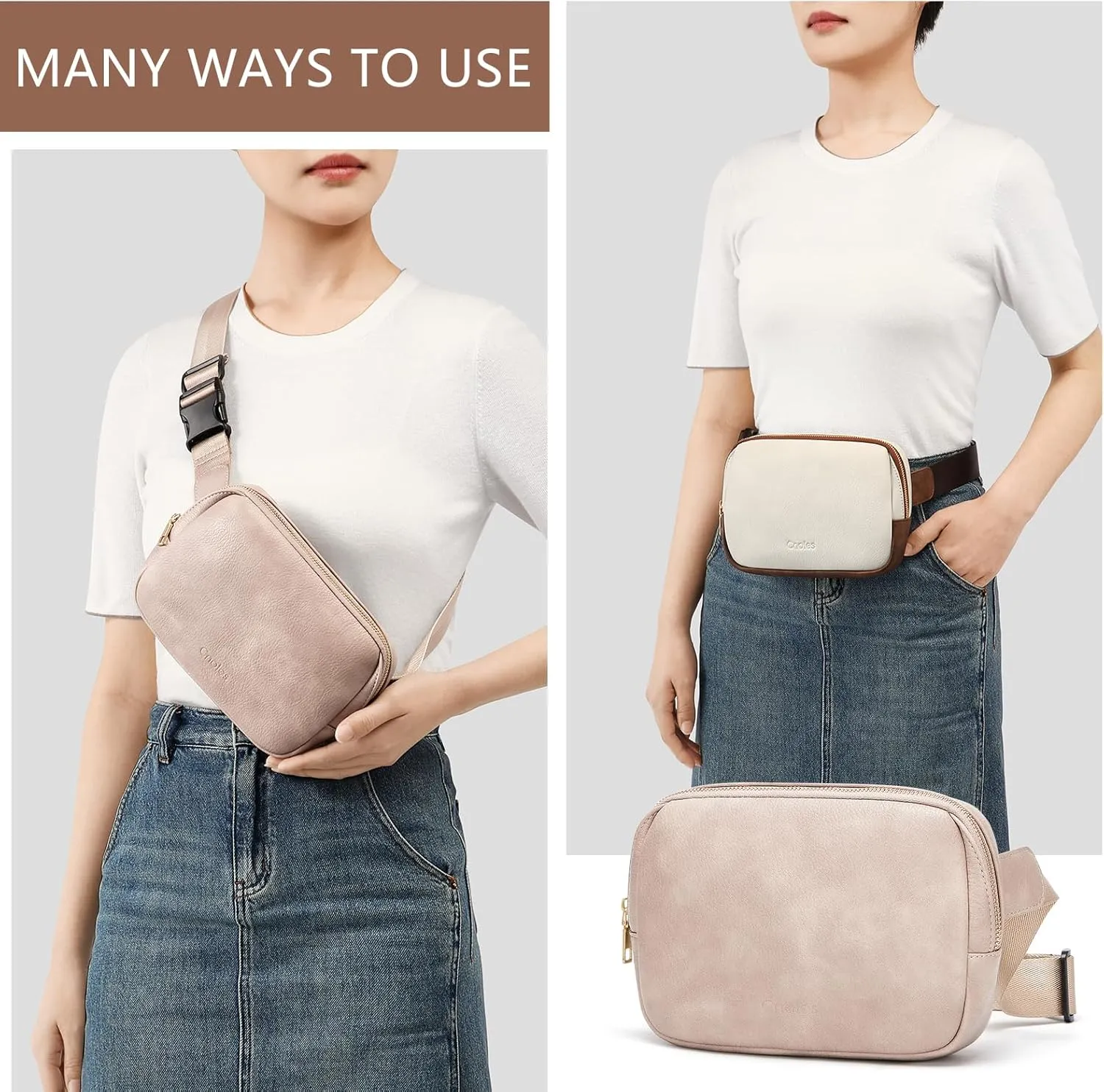 Cnoles Belt Bag for Women Fashion Waist Bag Vegan Leather Fanny Pack Crossbody Bags for Women With Adjustable Straps Dary Grey