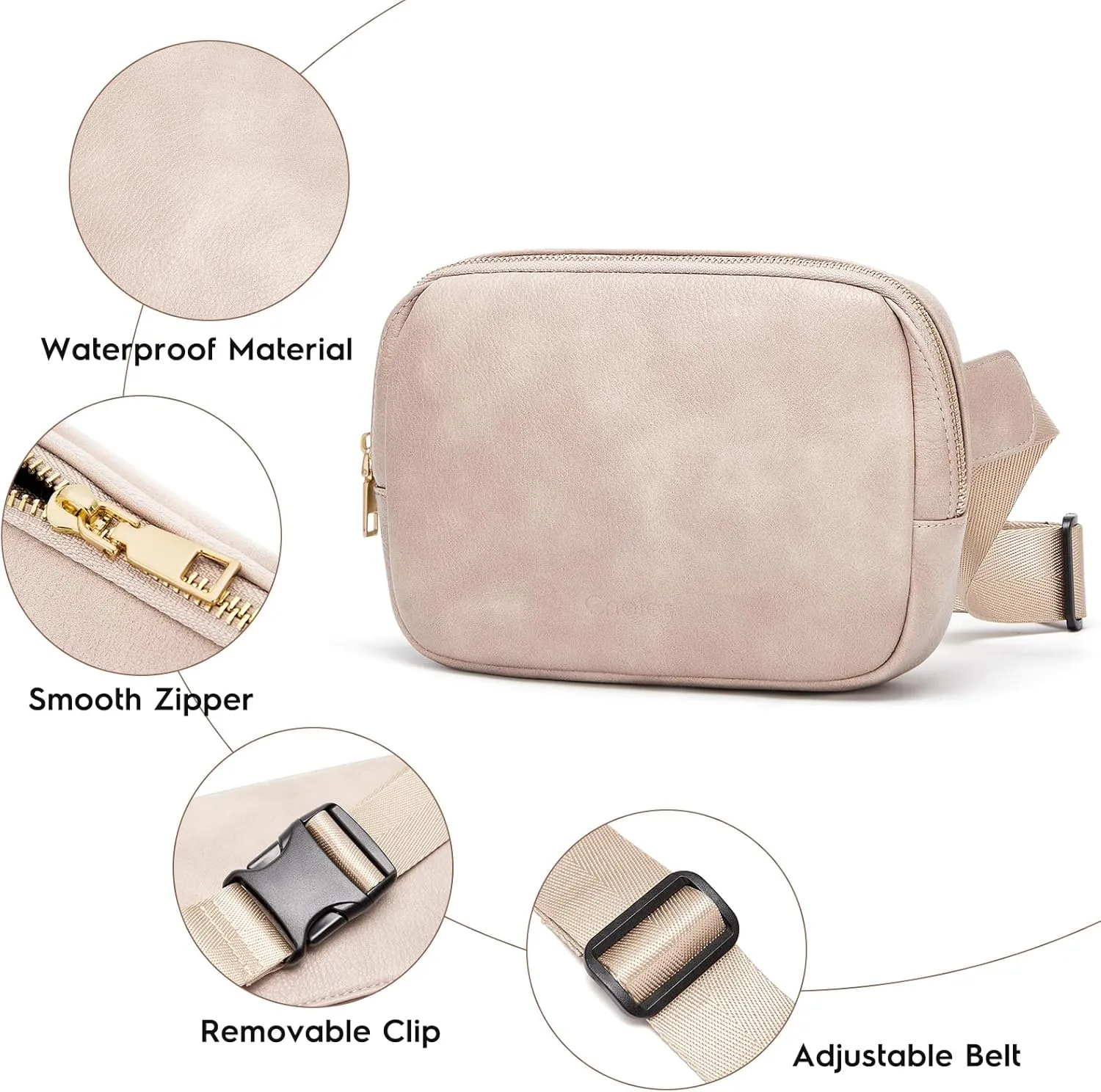 Cnoles Belt Bag for Women Fashion Waist Bag Vegan Leather Fanny Pack Crossbody Bags for Women With Adjustable Straps Dary Grey