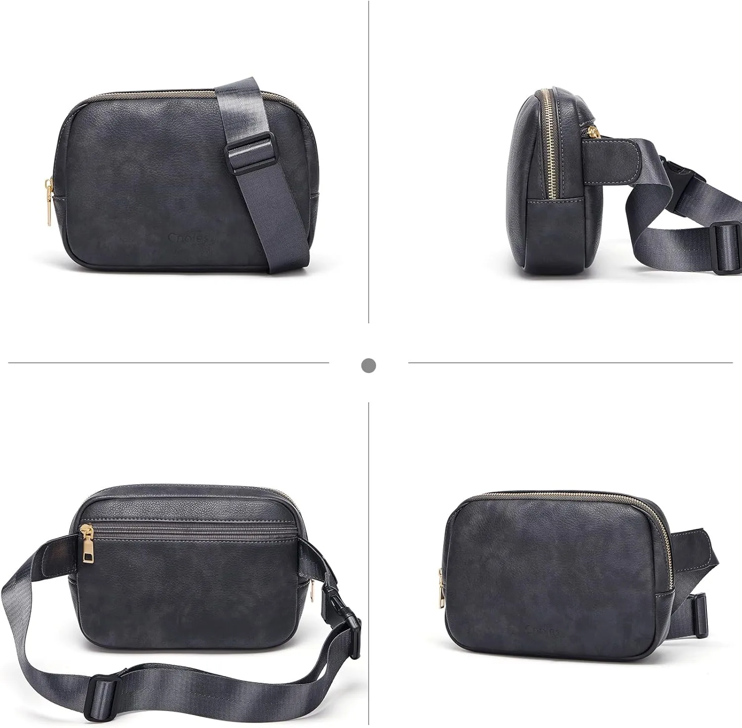 Cnoles Belt Bag for Women Fashion Waist Bag Vegan Leather Fanny Pack Crossbody Bags for Women With Adjustable Straps Dary Grey