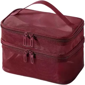 Cosmetic Bag Mesh Double Layer Large Makeup Pouch With Handle Toiletry Bag for Women Makeup Travel Organizer