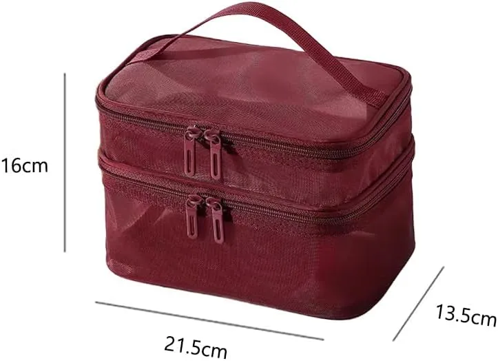 Cosmetic Bag Mesh Double Layer Large Makeup Pouch With Handle Toiletry Bag for Women Makeup Travel Organizer