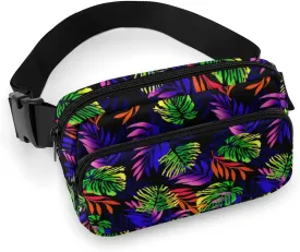 Fanny Pack for Women Men Tropical Floral Belt Bag Green Red Waist Pack Bum Bag for Running Cycling Hiking Travel Workout with Adjustable Strap