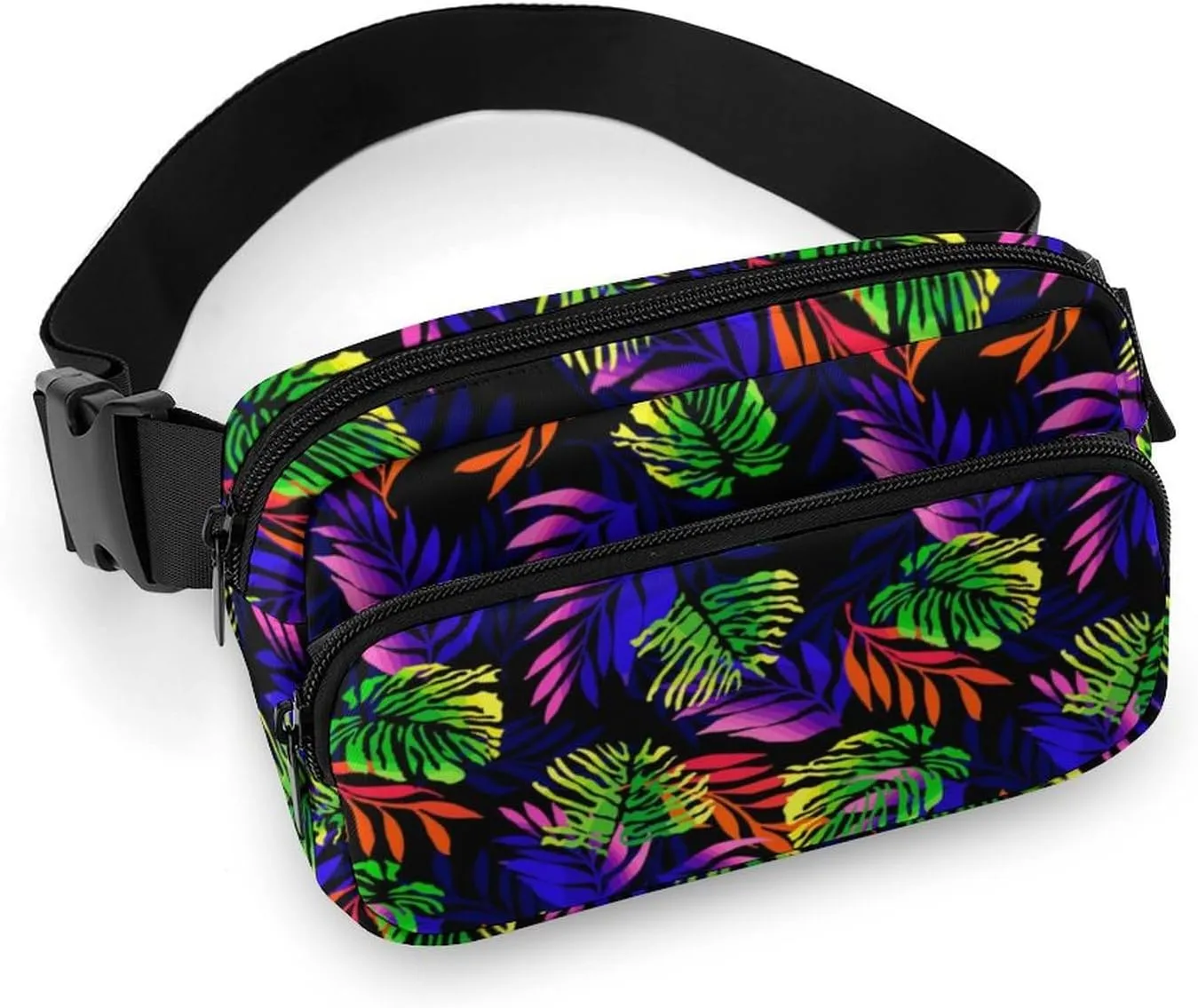 Fanny Pack for Women Men Tropical Floral Belt Bag Green Red Waist Pack Bum Bag for Running Cycling Hiking Travel Workout with Adjustable Strap