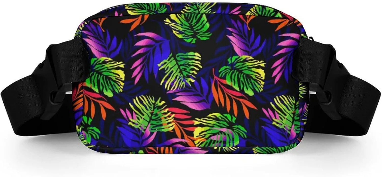 Fanny Pack for Women Men Tropical Floral Belt Bag Green Red Waist Pack Bum Bag for Running Cycling Hiking Travel Workout with Adjustable Strap