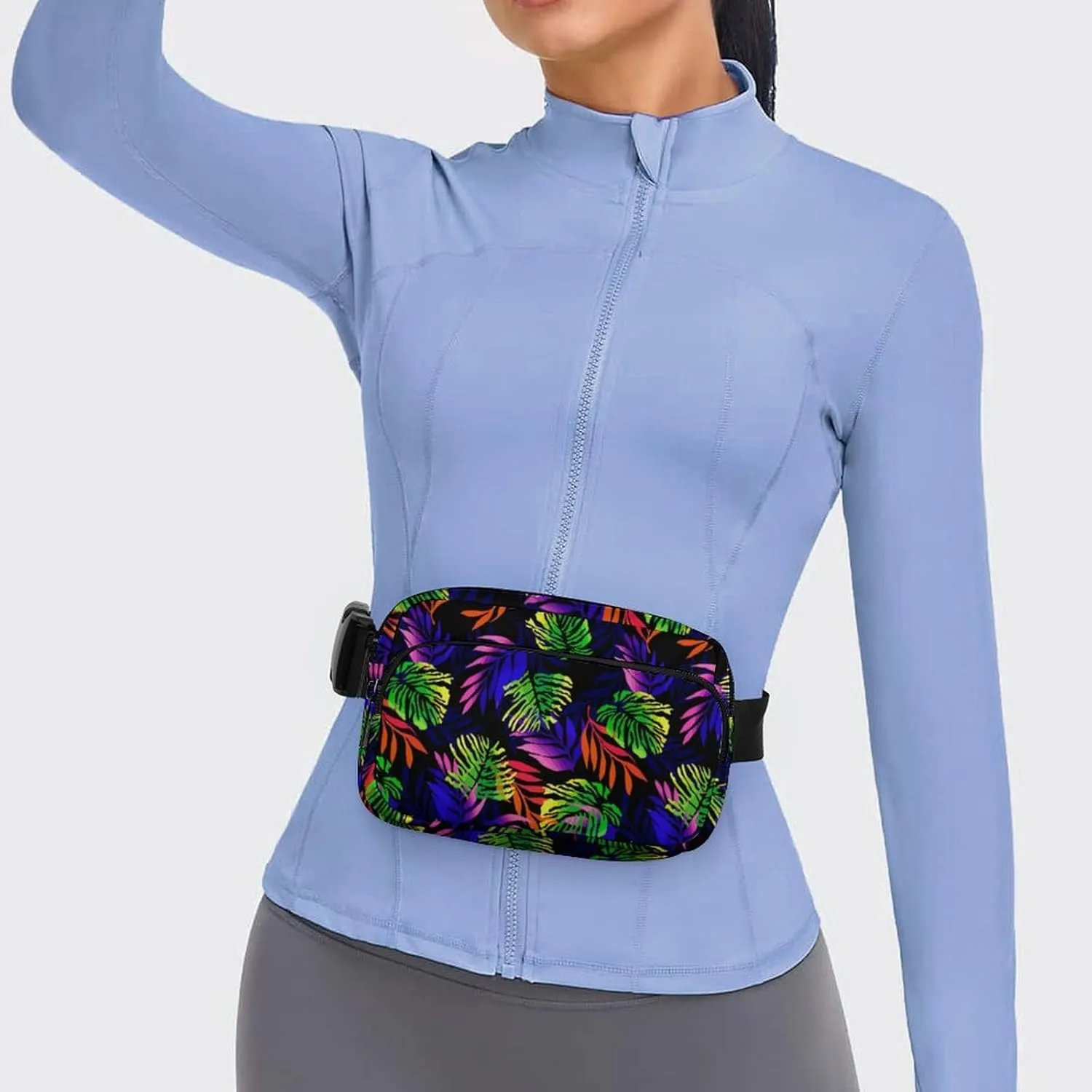 Fanny Pack for Women Men Tropical Floral Belt Bag Green Red Waist Pack Bum Bag for Running Cycling Hiking Travel Workout with Adjustable Strap