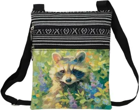 Floral Raccoon Messenger Bag Small Ethnic Pattern Printed Adjustable Strap Crossbody Zipper Bag Floral Raccoon Phone Bag Wallet Cute Shoulder Handbag for Women Friends -1