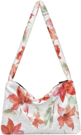 Fluffy Shoulder Bag Cute Plush Underarm Bags Women Ladies Tote Bag Girl Furry Purse Handbag for Autumn and Winter Blooming Meadow Flowers