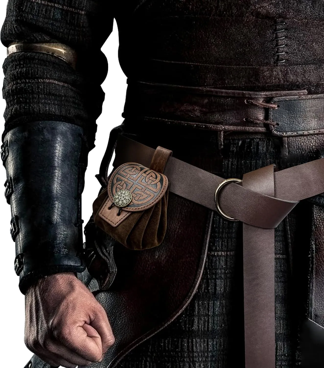 HiiFeuer Medieval Embossed Faux Leather Belt Pouch, Retro Renaissance Portable Belt Bag Coin Purse Dice Bag for LARP Ren Faire (Brown C)