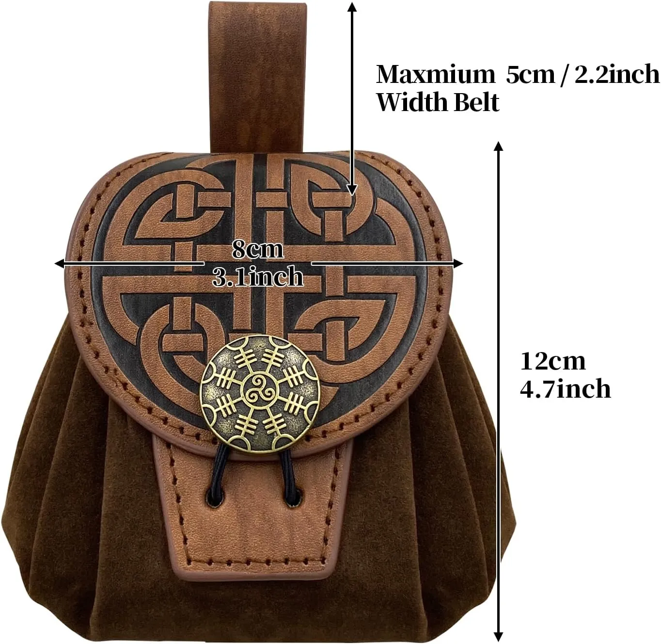HiiFeuer Medieval Embossed Faux Leather Belt Pouch, Retro Renaissance Portable Belt Bag Coin Purse Dice Bag for LARP Ren Faire (Brown C)