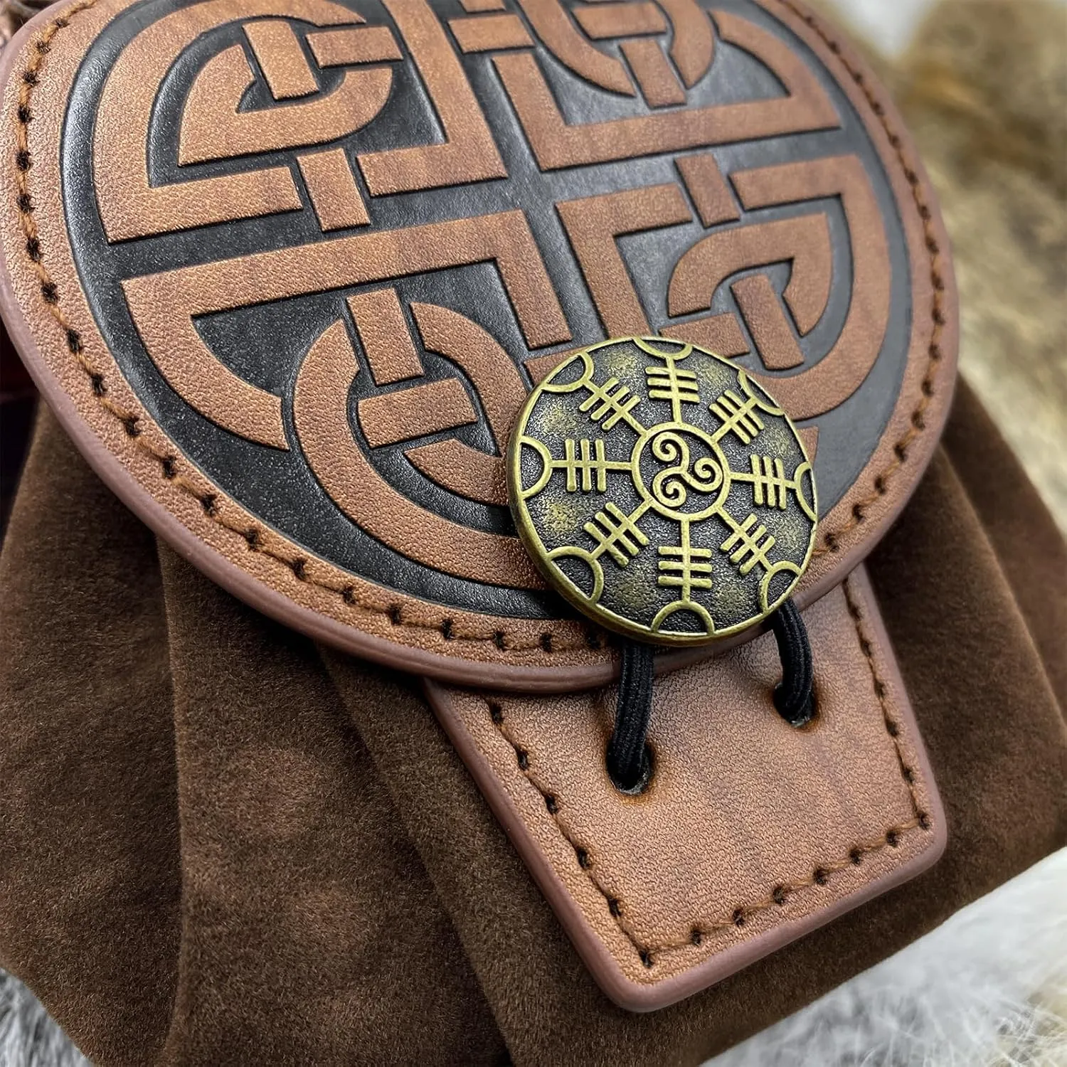 HiiFeuer Medieval Embossed Faux Leather Belt Pouch, Retro Renaissance Portable Belt Bag Coin Purse Dice Bag for LARP Ren Faire (Brown C)