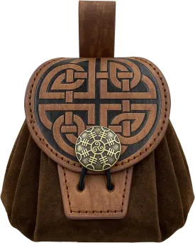 HiiFeuer Medieval Embossed Faux Leather Belt Pouch, Retro Renaissance Portable Belt Bag Coin Purse Dice Bag for LARP Ren Faire (Brown C)