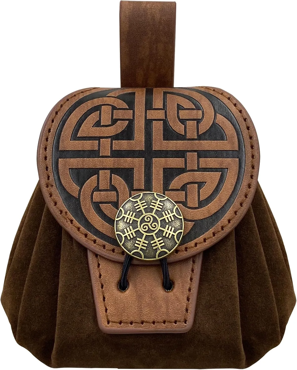 HiiFeuer Medieval Embossed Faux Leather Belt Pouch, Retro Renaissance Portable Belt Bag Coin Purse Dice Bag for LARP Ren Faire (Brown C)