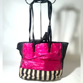 Kelsie Dagger Stylish Pink and Black Tote with Nautical Stripes