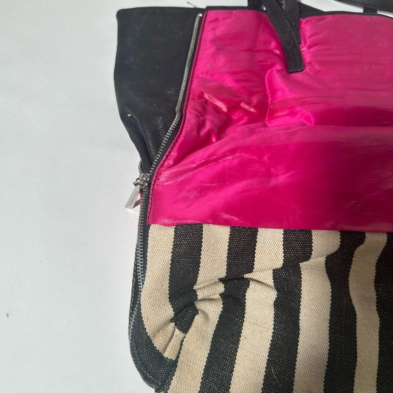 Kelsie Dagger Stylish Pink and Black Tote with Nautical Stripes