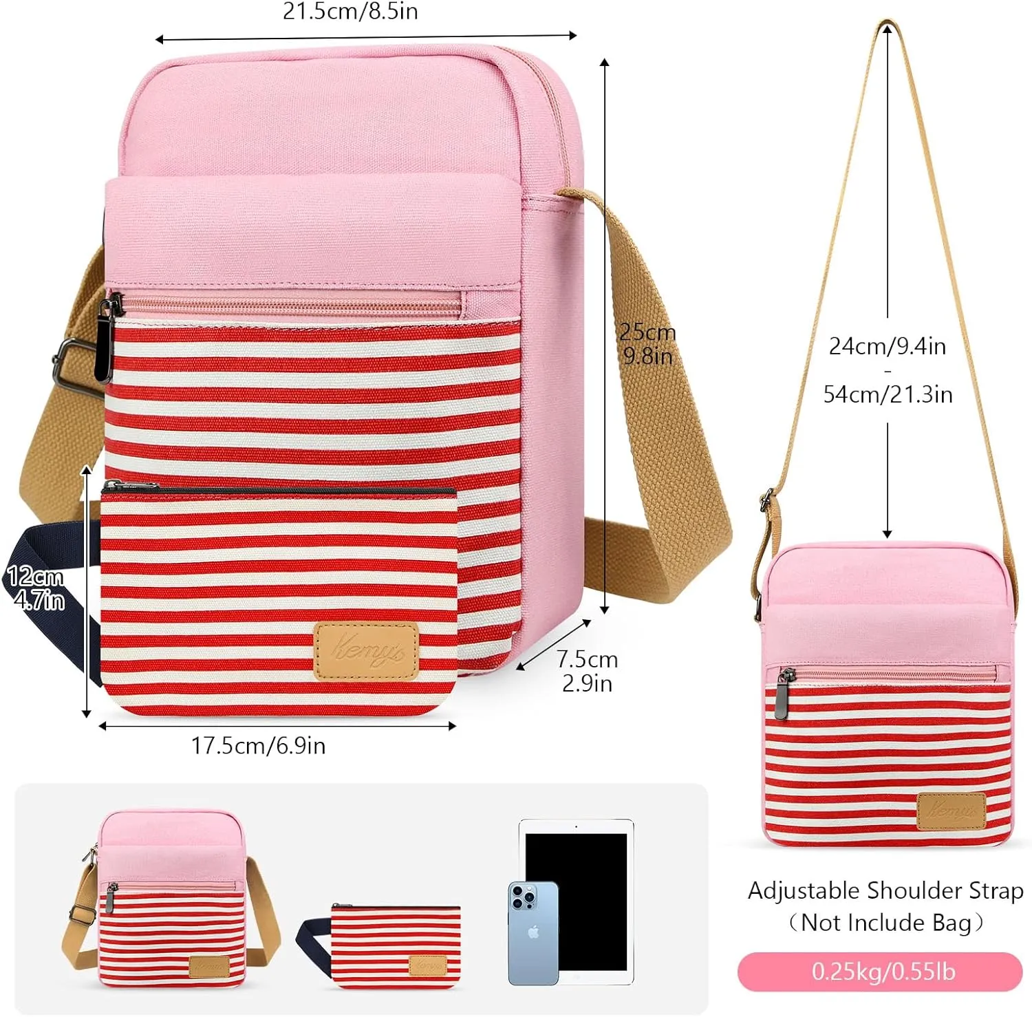 Kemy's Small Canvas Crossbody Bag for Teen Girls, Lightweight Messenger Shoulder Bags Cross Body Purse for Girls and Women
