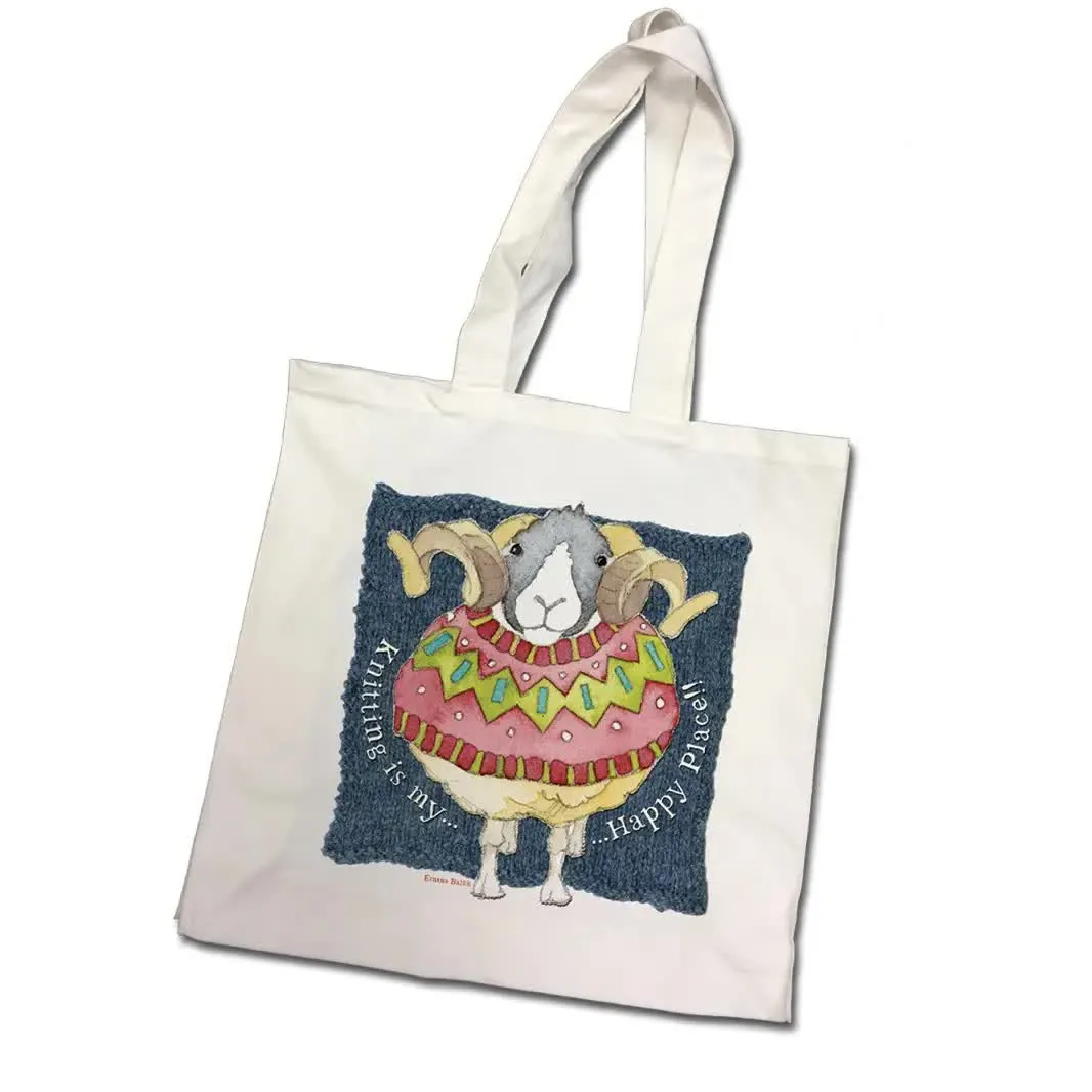 Knitting is my Happy Place Canvas Tote