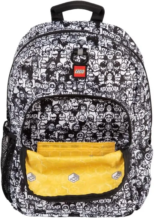 LEGO Iconic Prints Kids School Backpack Bookbag, for Travel, On-the-Go, Back to School, Boys and Girls, with Adjustable Padded Straps and Fun patterns, Crowd Color Me
