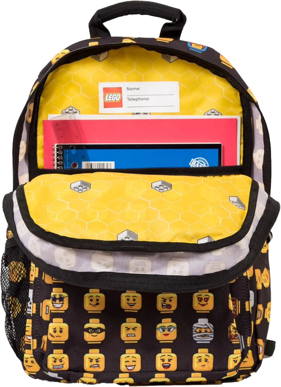 LEGO Iconic Prints Kids School Backpack Bookbag, for Travel, On-the-Go, Back to School, Boys and Girls, with Adjustable Padded Straps and Fun patterns, Minifigure