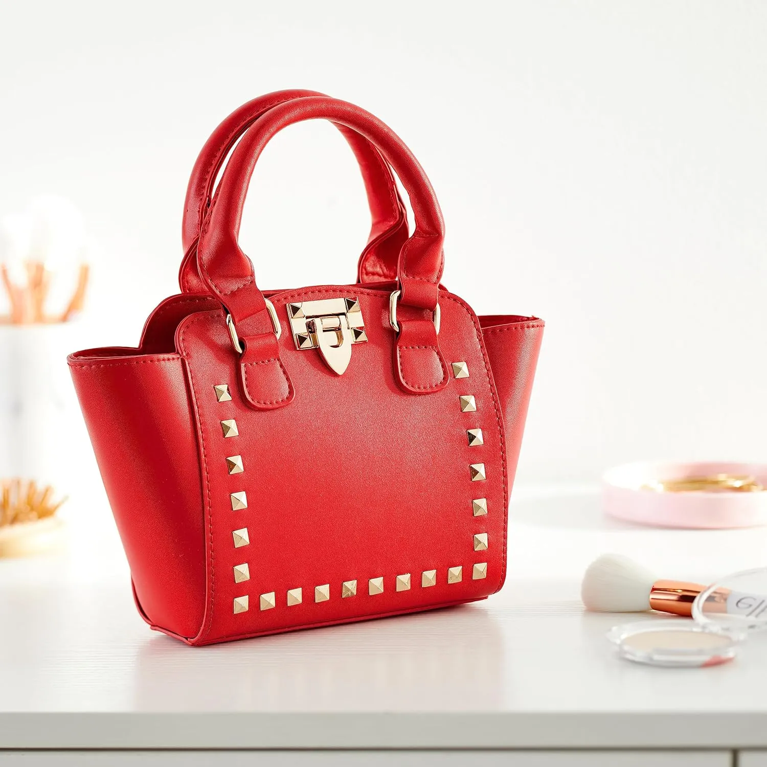 Little Girls Cute Glitter Handbag with Gold Studs Stylish Toddler Purse with Handle Stylish mini Fashion Purse for Kids