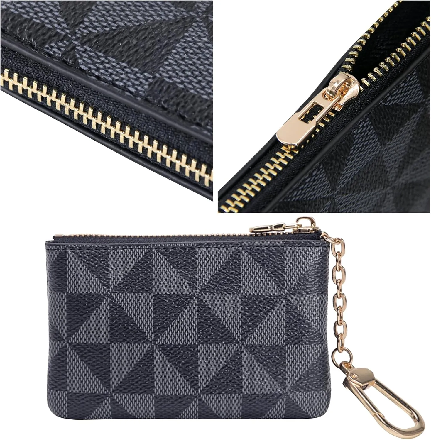 LJCZKA Coin Purse for Women Small Coin Pouch Card Holder Mini Top Zipper Change Purse Leather Wallet with Keychain (Black)