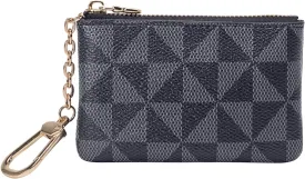 LJCZKA Coin Purse for Women Small Coin Pouch Card Holder Mini Top Zipper Change Purse Leather Wallet with Keychain (Black)