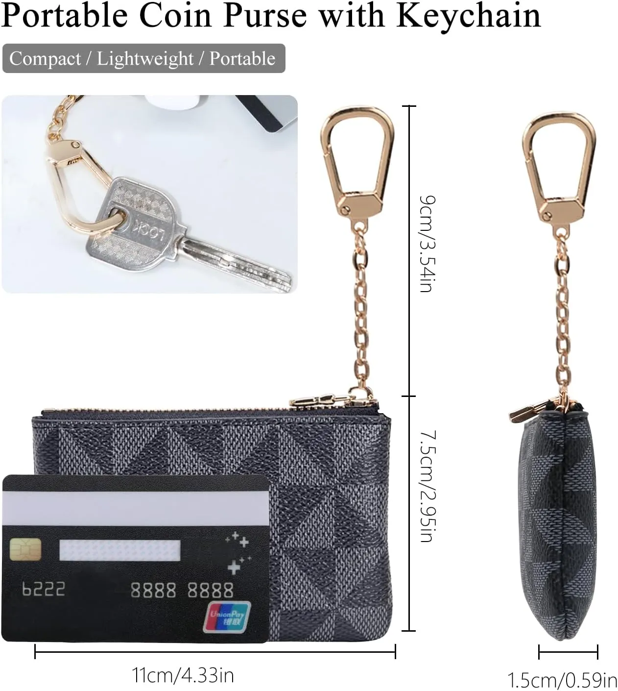 LJCZKA Coin Purse for Women Small Coin Pouch Card Holder Mini Top Zipper Change Purse Leather Wallet with Keychain (Black)