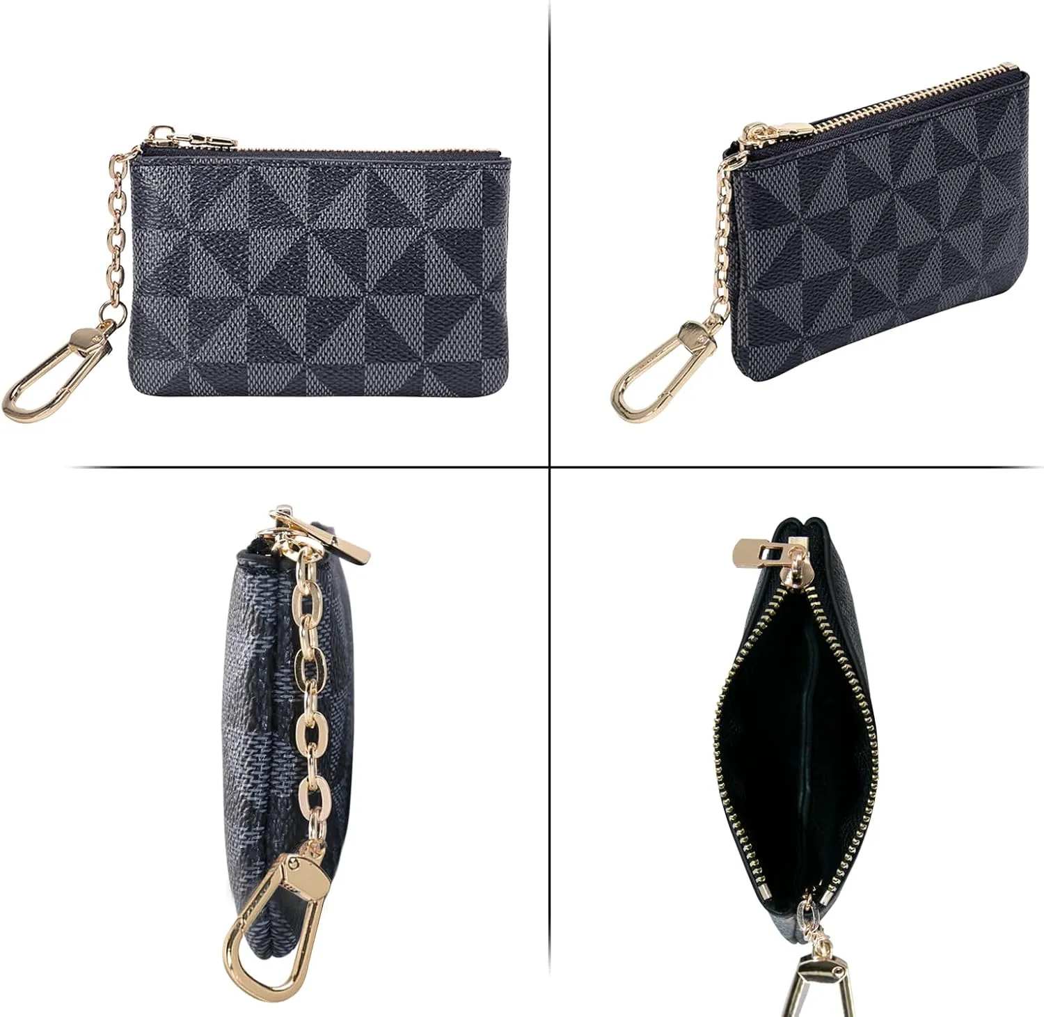 LJCZKA Coin Purse for Women Small Coin Pouch Card Holder Mini Top Zipper Change Purse Leather Wallet with Keychain (Black)