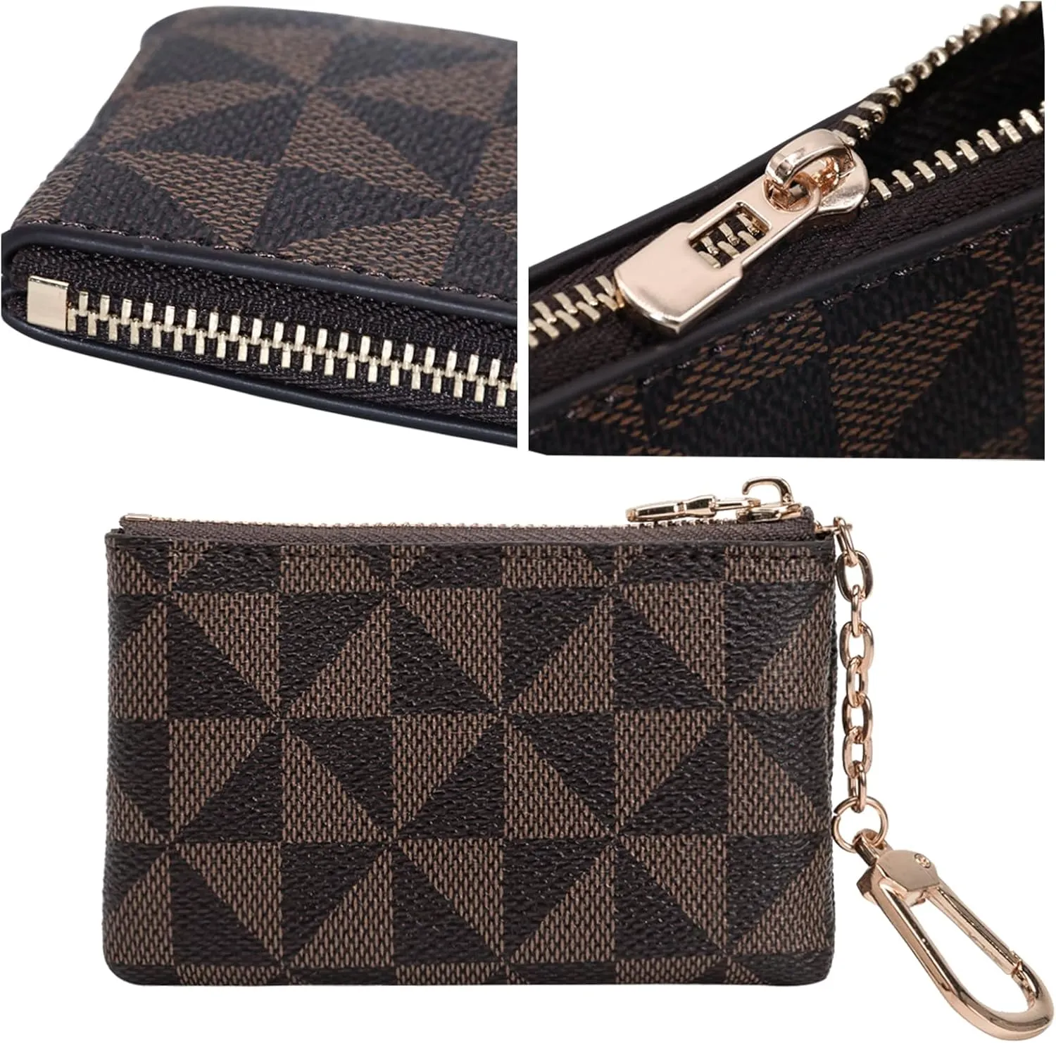 LJCZKA Coin Purse for Women Small Coin Pouch Card Holder Mini Top Zipper Change Purse Leather Wallet with Keychain (Coffee)