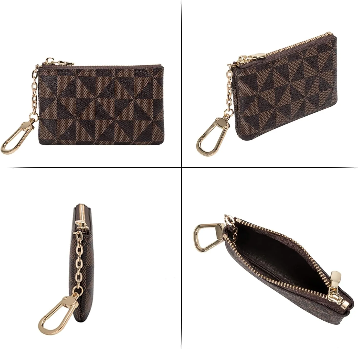 LJCZKA Coin Purse for Women Small Coin Pouch Card Holder Mini Top Zipper Change Purse Leather Wallet with Keychain (Coffee)